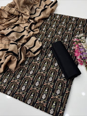 ✨ Winter Collection – Marina Linen Embroidered 3PC Suit with Velvet Border Shawl ✨